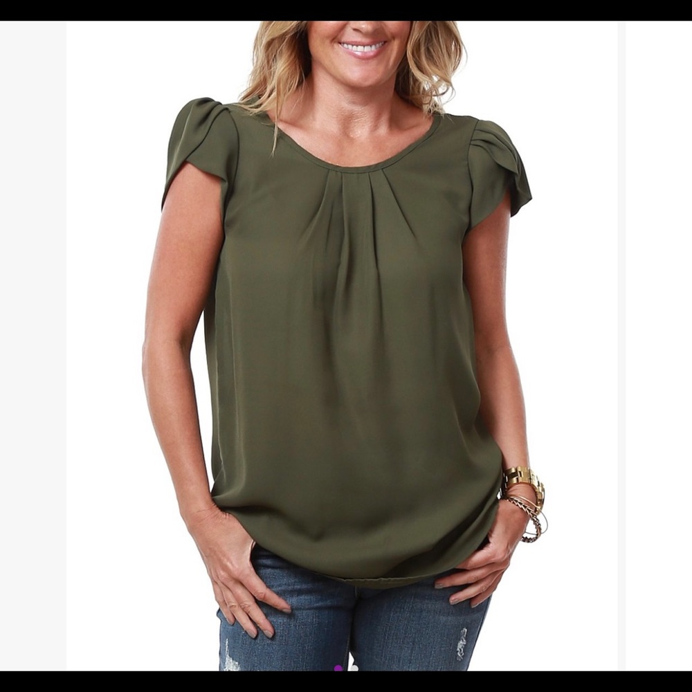 Olive Tulip Sleeve Top